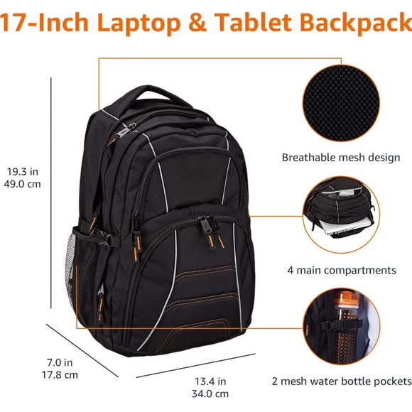 Amazon Basics Laptop Backpack Fits Up to 17-Inch Laptops, Black - Picture 8 of 8